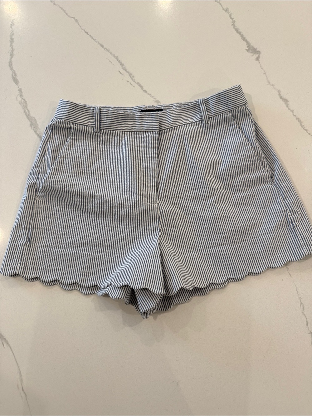 J. Crew Women’s Seer Sucker Navy/White Striped Scallop Women's Shorts